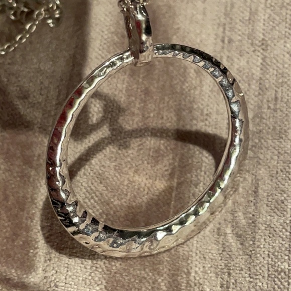 Silver Hammered Metal Minimalist Circle Pendant Necklace - Picture 2 of 6